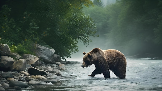 un ours qui marche dans l'eau