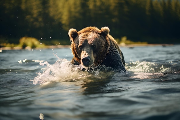 Un ours qui pêche dans une rivière