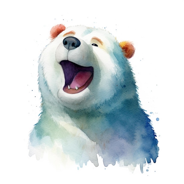 Un ours qui rit et a un fond bleu