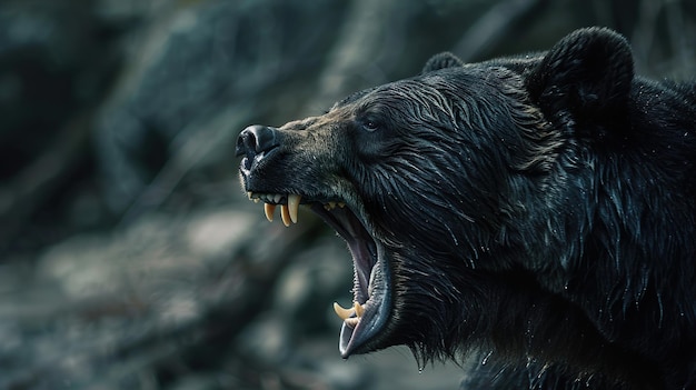un ours avec sa bouche ouverte et le mot ours sur le côté