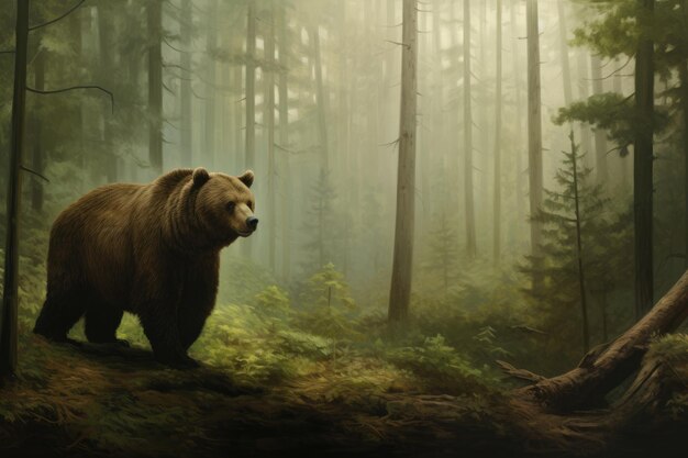 Photo un ours sauvage debout dans la forêt