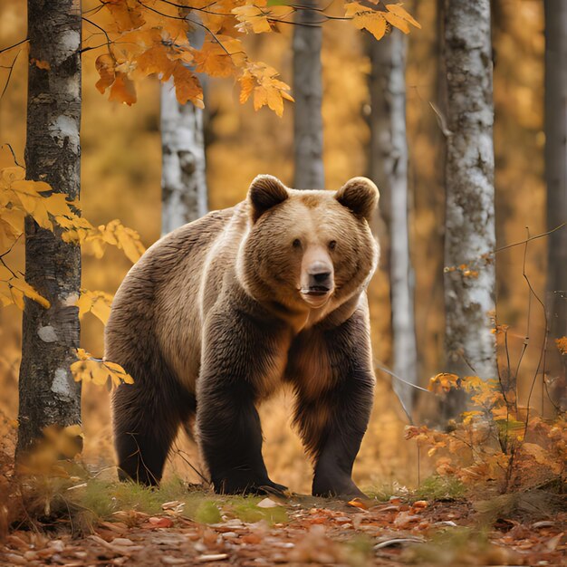 un ours se promène dans les bois à l'automne