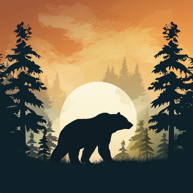 Un ours se tient dans la forêt et regarde la pleine lune.