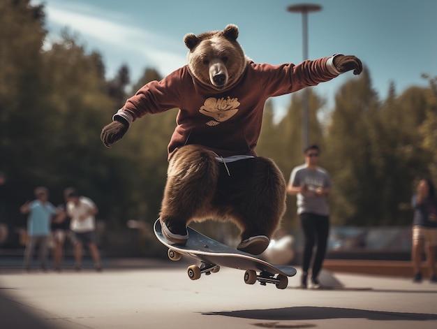 un ours skateur