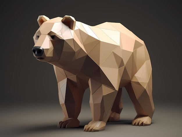 Ours de style low poly sur fond sombre généré par l'IA