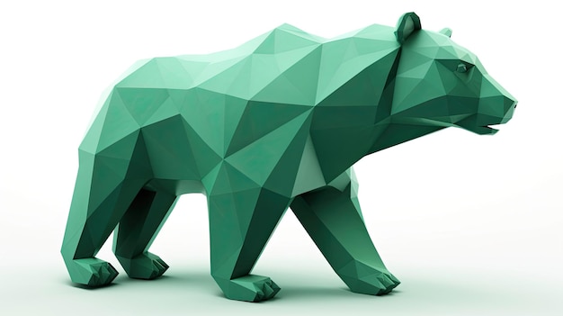 Ours de style Origami vert sur fond blancStyle d'art 3D avec technologie d'IA générative