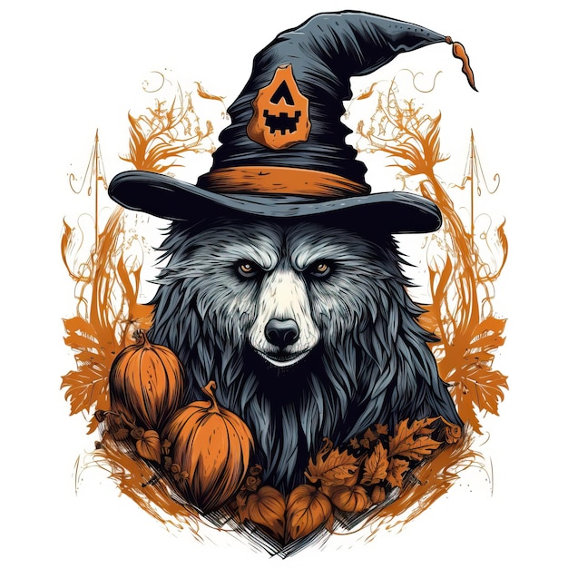 ours vecteur de conception de costumes d'Halloween dans le style de la lumière noire et orange inspirée du tatouage