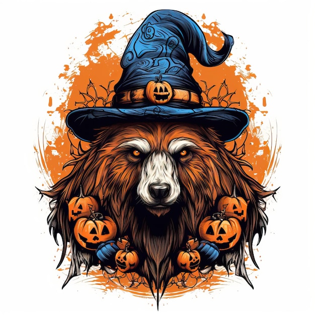 ours vecteur de conception de costumes d'Halloween dans le style de la lumière noire et orange inspirée du tatouage
