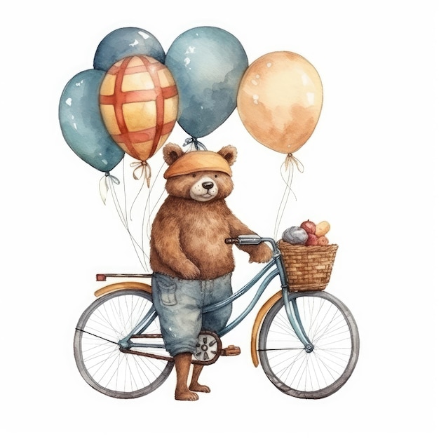 Ours à vélo avec des ballons