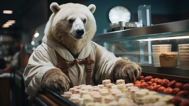 Photo l'ours vendant des bonbons ia générative