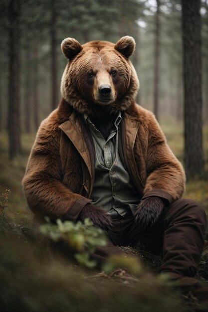 Photo un ours avec une veste qui dit 