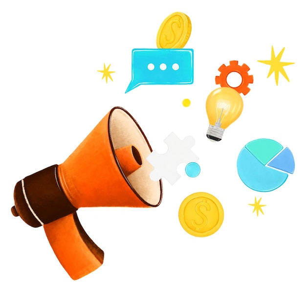 Outil de marketing png remix mégaphone orange illustration fond transparent