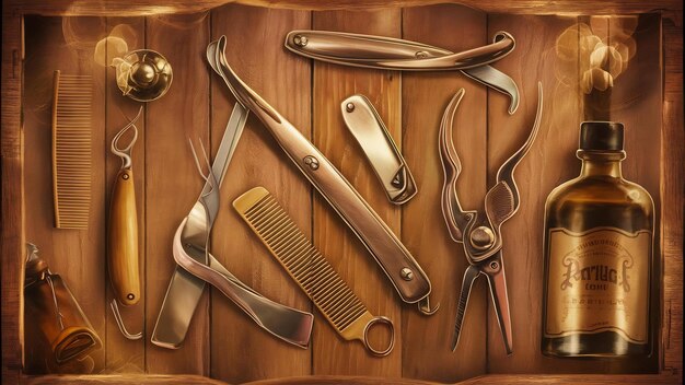 Photo des outils de barbier sur fond de bois