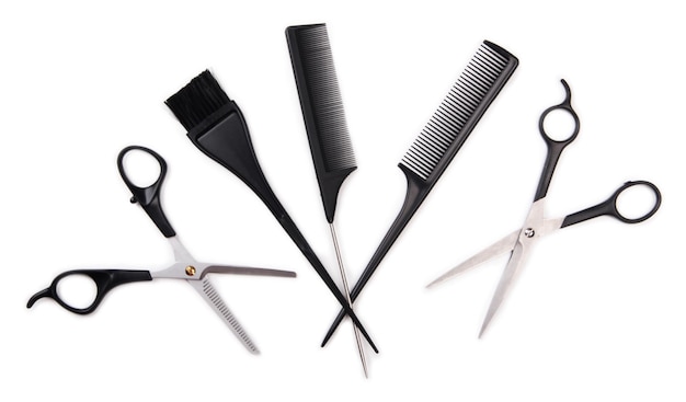 Photo outils de coiffeur professionnel isolés sur blanc