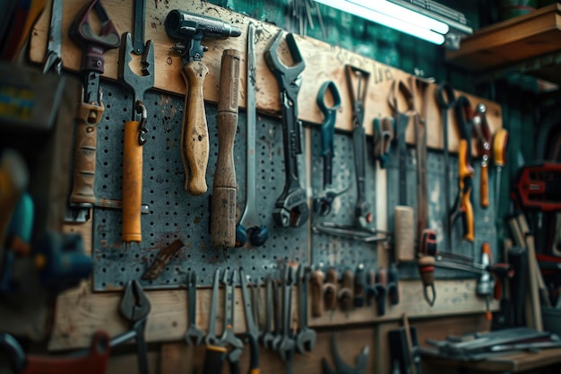 Outils et équipements de travail accrochés à bord par le mur