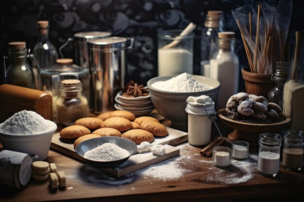 Photo outils et ingrédients de boulangerie pour créer un passé parfait