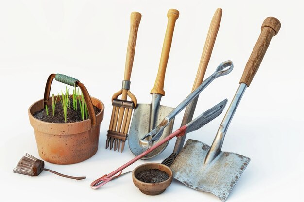 Outils de jardin isolés sur blanc