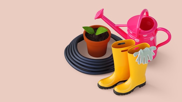 Outils de jardin rendu 3d illustration