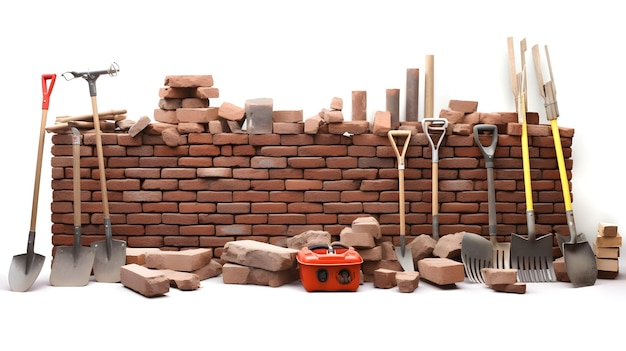 Outils de maçonnerie et briques, un présentoir robuste et centré sur la construction