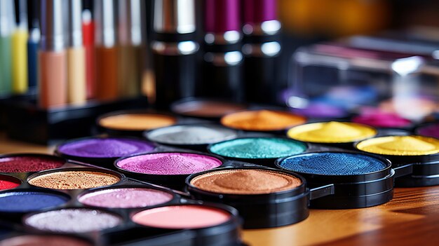 Outils et produits de maquillage vibrants et de haute qualité en gros plan avec éclairage de studio