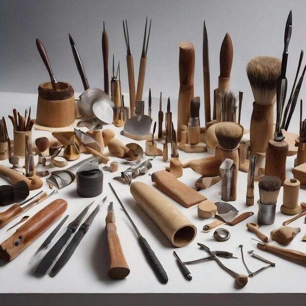 Outils de sculpture Outils d'art et d'artisanat sur fond blanc