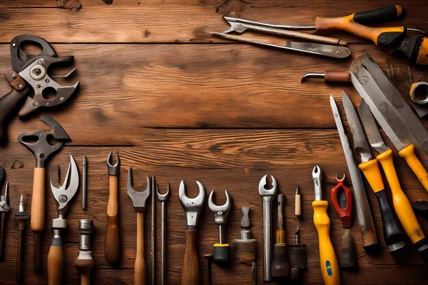 Outils sur la table en bois