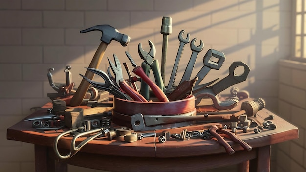 Des outils sur la table.