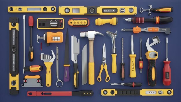 Outils de travail divers pour la construction, la réparation, le tournevis, le marteau électrique, le couteau, le ciseau