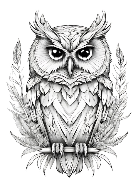 Photo outline de hibou page à colorier fond blanc ai généré