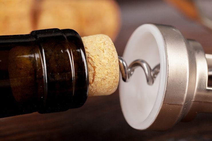 Photo ouverture d'une bouteille de vin avec un tire-bouchon