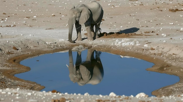 Une ouverture du désert a un éléphant assis sur son bord