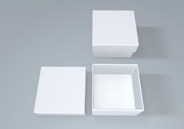 Ouverture et fermeture de la boîte cadeau blanche vide vue supérieure Mock-up pour le rendu de modèle de conception 3D