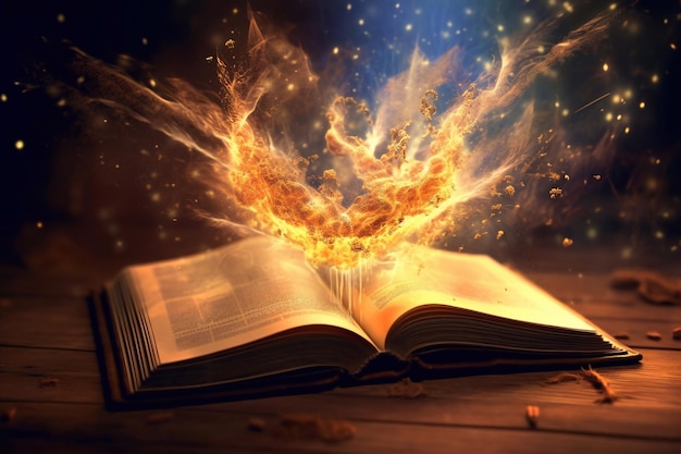 Ouvrez un livre avec de la lumière magique Un livre magique Une IA générative