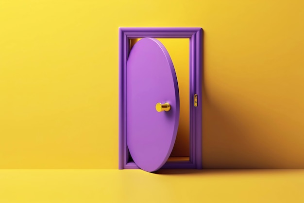 Ouvrez la porte violette sur fond jaune Concept créatif de sortie de choix d'accessibilité Illustration de l'IA générative