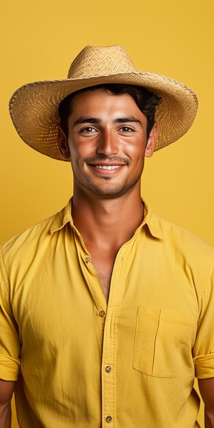 Photo un ouvrier agricole isolé sur un fond jaune