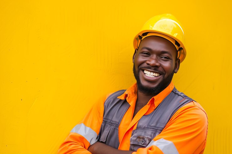 Un ouvrier de la construction afro-américain heureux
