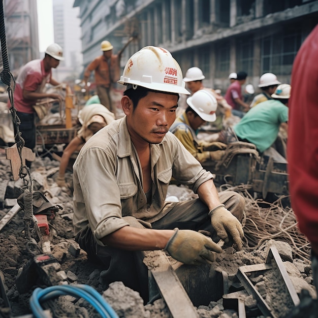 Photo ouvrier de la construction sur le chantier