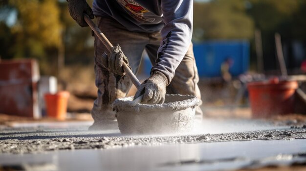 Un ouvrier du bâtiment préparant du ciment de construction