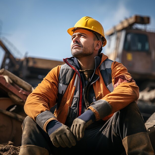 Un ouvrier du chantier de construction qui célèbre son succès