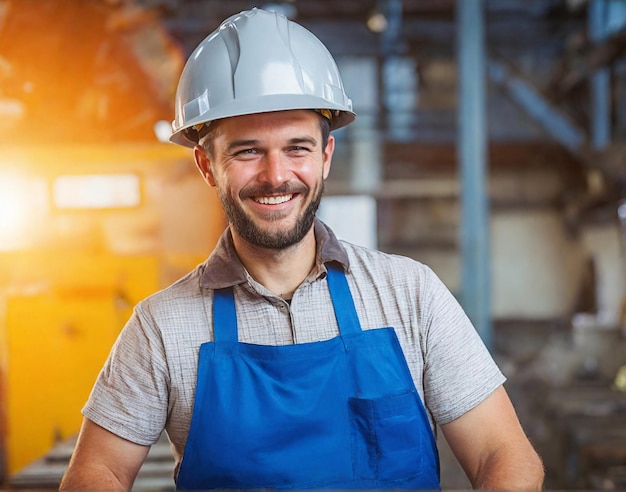 Un ouvrier du chantier souriant avec un équipement de sécurité