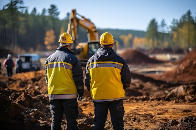 un ouvrier ou un ingénieur avec un casque blanc avec un plan sur un chantier de construction en arrière-plan