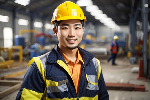 Photo ouvrier de jour ouvrier constructeur casque de sécurité uniforme de sécurité