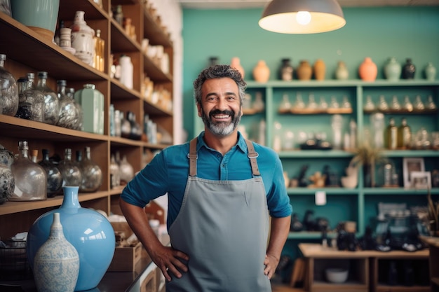 Ouvrier de quincaillerie souriant et heureux