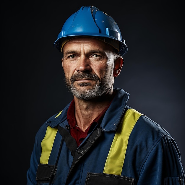 Photo un ouvrier routier isolé sur une illustration à fond bleu