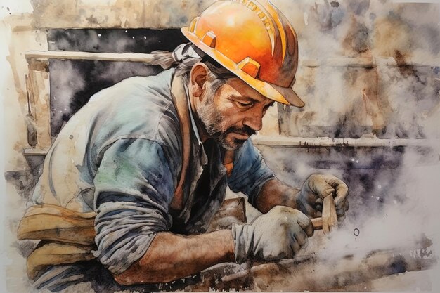 ouvrier travaillant dans le style aquarelle d'usine