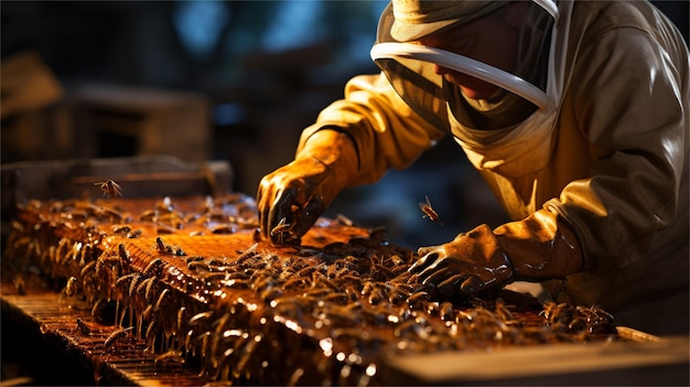 un ouvrier travaille sur un morceau de métal entouré d'une chaîne.