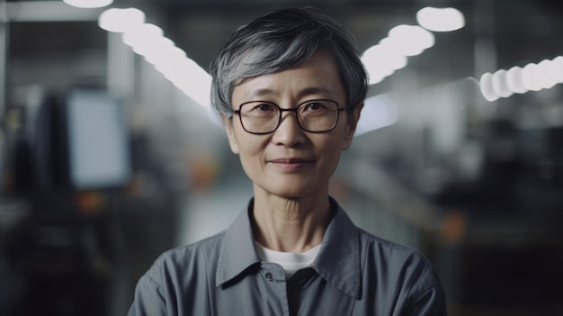 Un ouvrier d'usine électronique chinois senior souriant debout dans l'usine