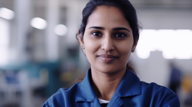 Un ouvrier d'usine électronique indienne souriant debout dans l'usine