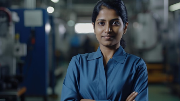 Un ouvrier d'usine électronique indienne souriant debout dans l'usine