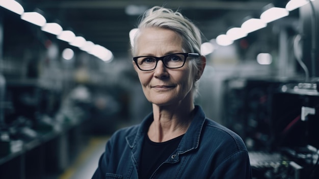 Un ouvrier d'usine électronique suédois senior souriant debout dans l'usine